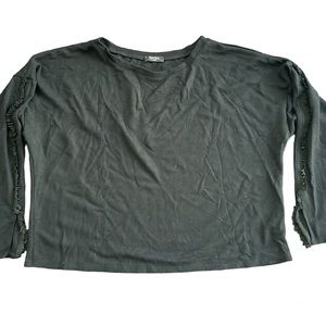 TEREZ long sleeve crop shirt w fringe detail on sleeve | size L 😎 Super comfy